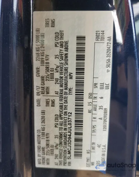 2018 Lincoln Mkc Reserve из США, поврежденный, VIN 5LMCJ3D94JUL03712